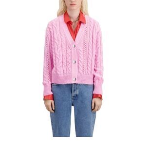 The Kooples Cable Knit V Neck Knitted Cardigan In Pink